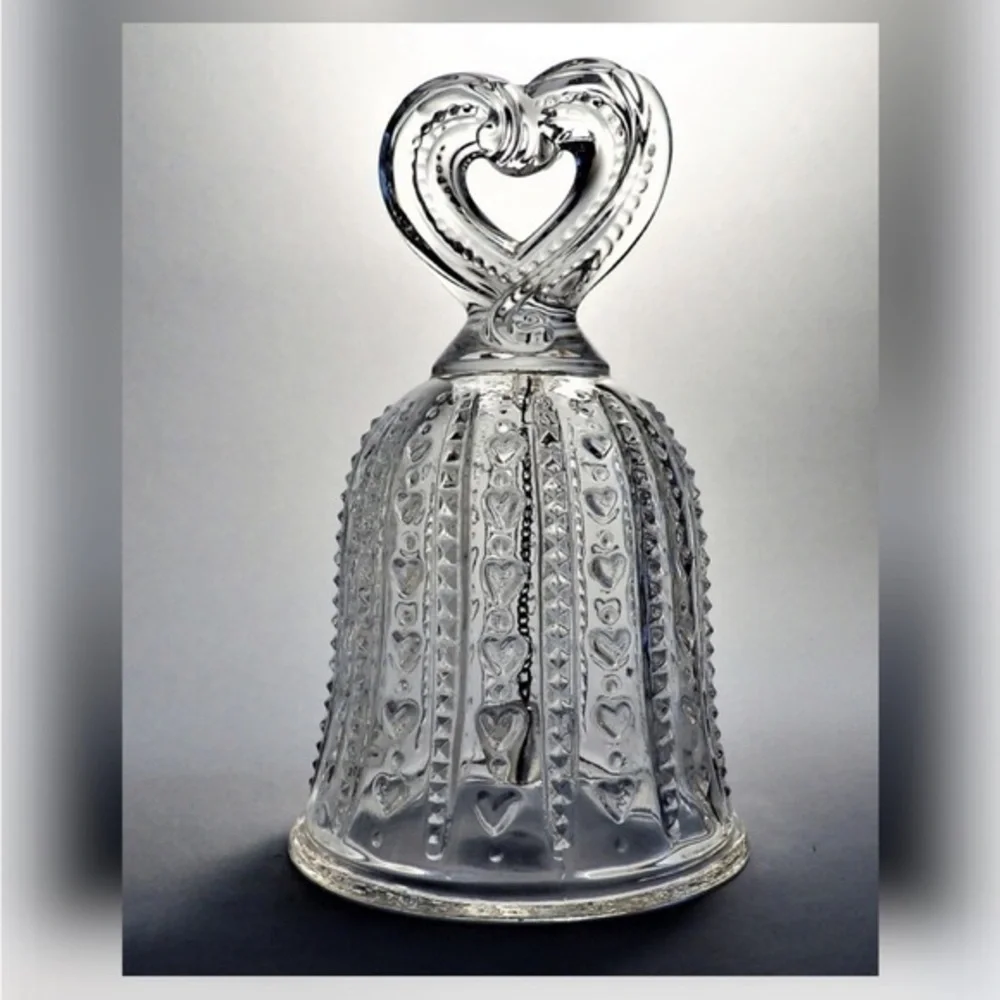 1984 Treasured Moments Clear Glass Etched Hearts & Heart Stem Bell by FOSTORIA